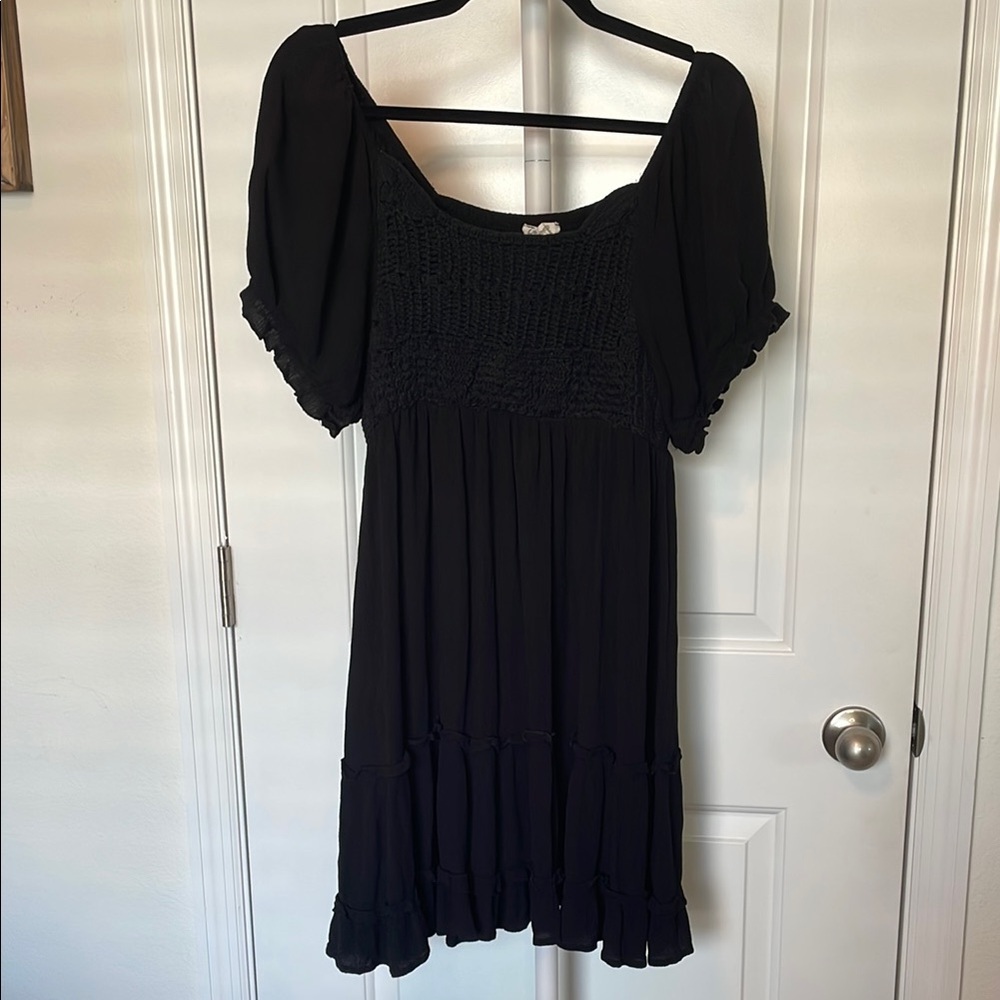 Indulge Black Flutter Sleeve Mini Sundress with Crochet Bust